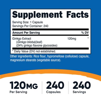 Nutricost, 銀杏，120 毫克，240 粒素食膠囊