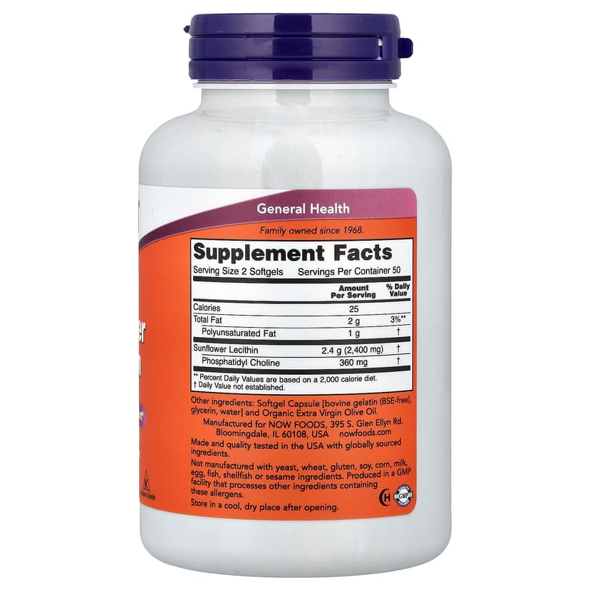NOW Foods, 向日葵卵磷脂，1,200 毫克，100 粒軟凝膠