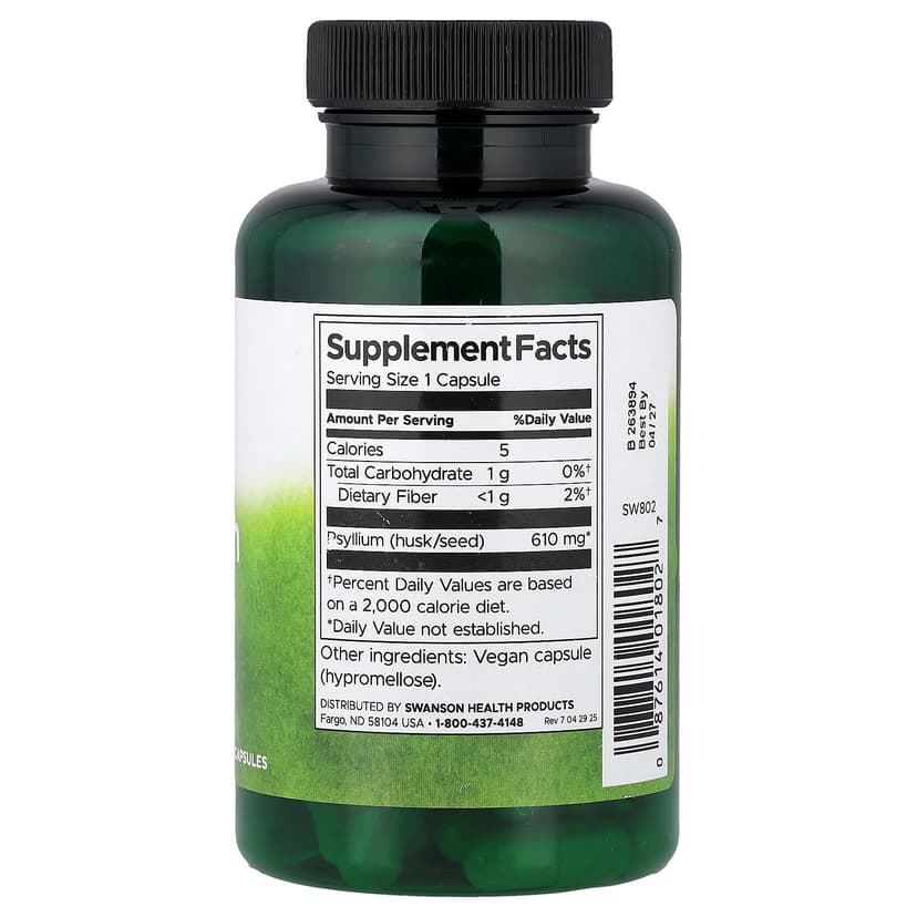 Swanson Vitamins, 車前子殼全素膠囊，610 毫克，100 粒