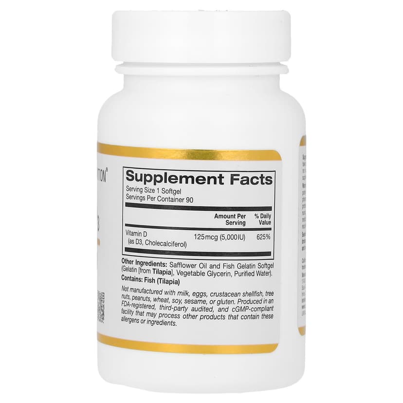 California Gold Nutrition, 維他命 D3，125 微克（5000 國際單位），90 粒魚明膠軟膠囊