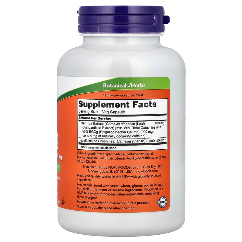 NOW Foods, EGCg 綠茶提取物素食膠囊，400 毫克，180 粒