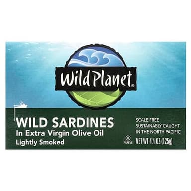 Wild Planet, 初榨橄欖油中的野生沙丁魚，輕微煙熏，4.4 盎司（125 克）