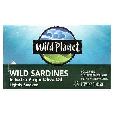 Wild Planet, 初榨橄欖油中的野生沙丁魚，輕微煙熏，4.4 盎司（125 克）