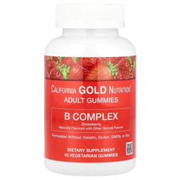 California Gold Nutrition, 含維他命 B6 和 B12、葉酸和生物維他命的複合維他命 B 軟糖，草莓味，45 粒素食軟糖