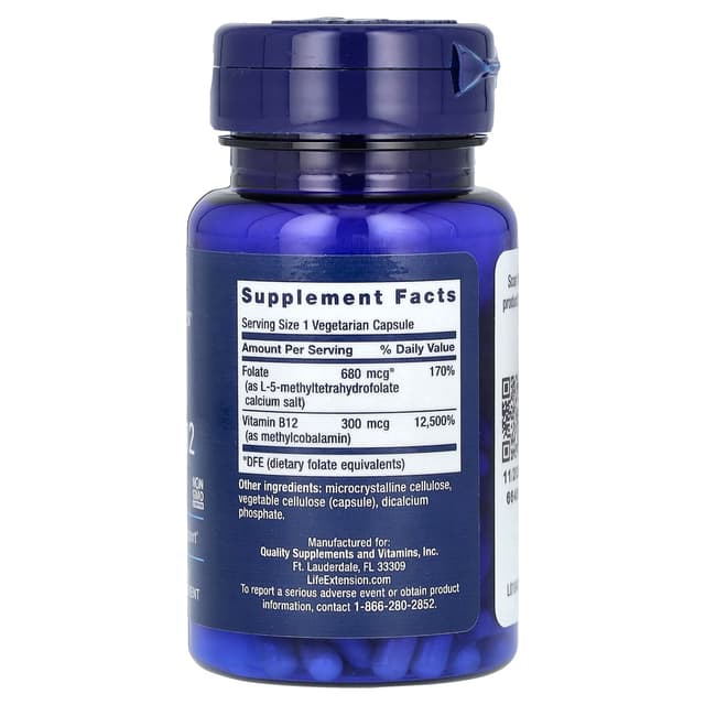 Life Extension, BioActive 系列葉酸鹽維他命 B12 素食膠囊，90 粒裝