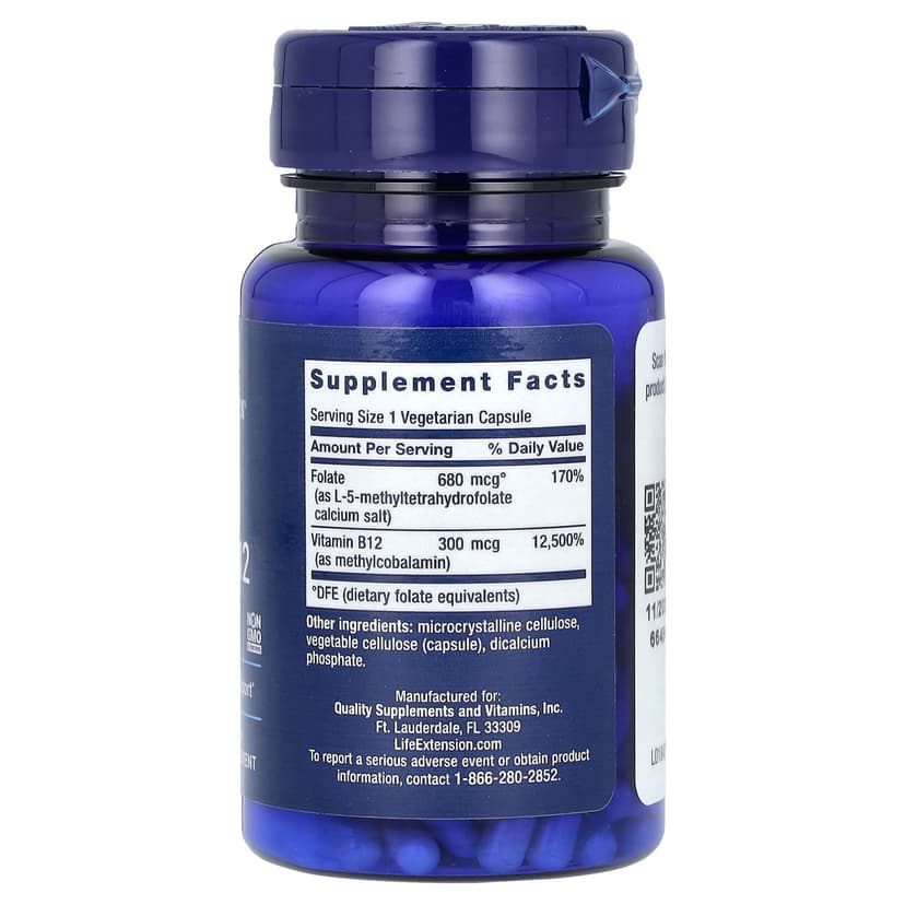Life Extension, BioActive 系列葉酸鹽維他命 B12 素食膠囊，90 粒裝