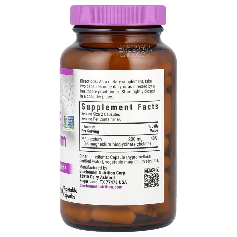Bluebonnet Nutrition, 螯合鎂，120 粒素食膠囊（每粒膠囊 100 毫克）