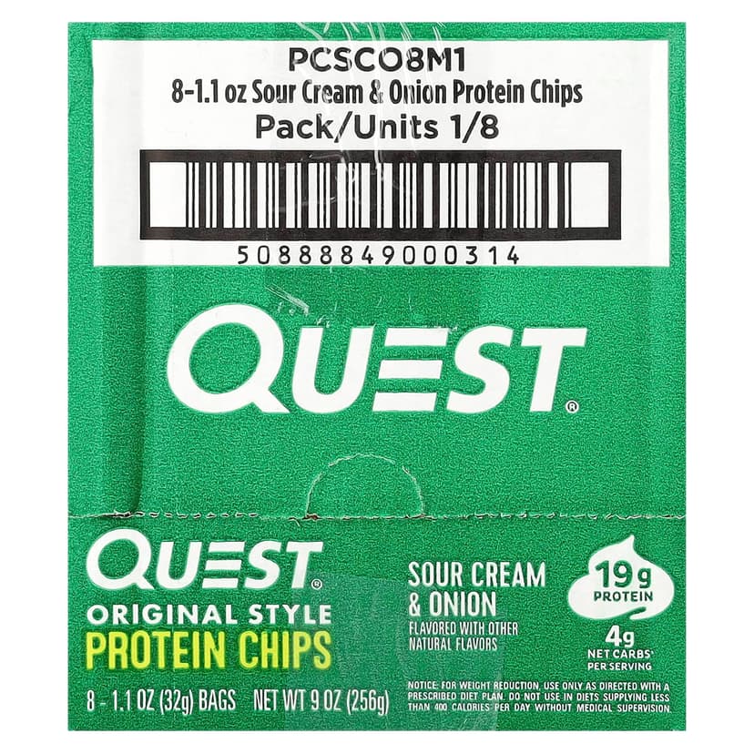 Quest Nutrition, 原汁原味的蛋白質片，優酪乳油和洋蔥，8 袋，每袋 1.1 盎司（32 克）