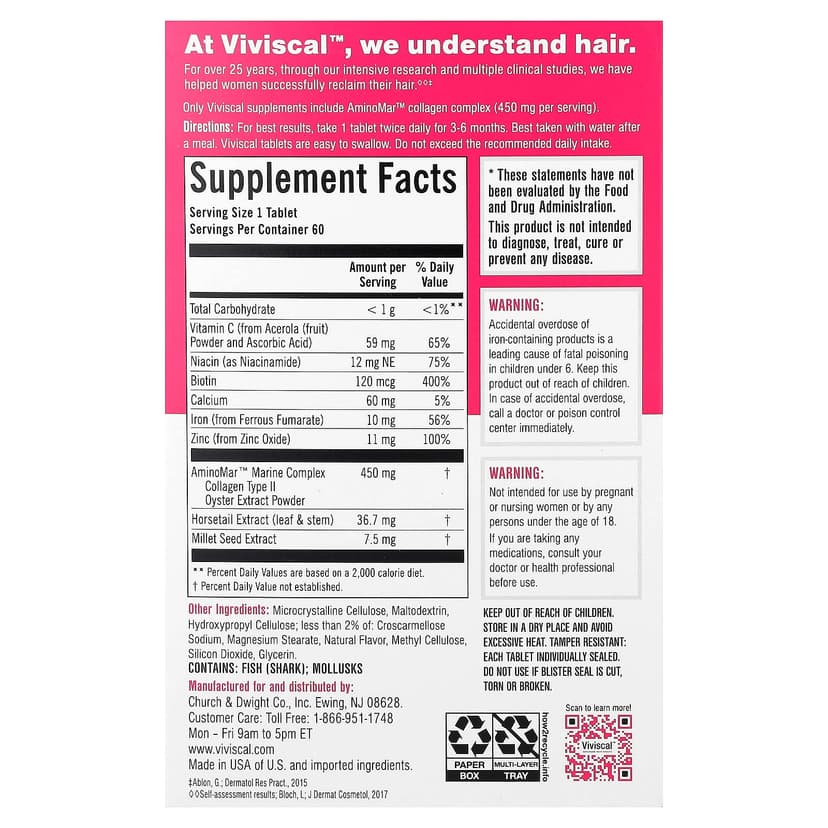 Viviscal, 頭髮生長補劑，60 片