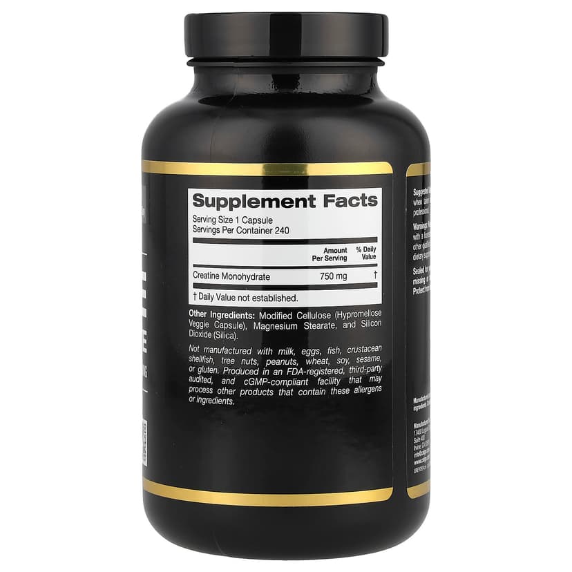 California Gold Nutrition, 運動，一水肌酸，750 毫克，240 粒素食膠囊