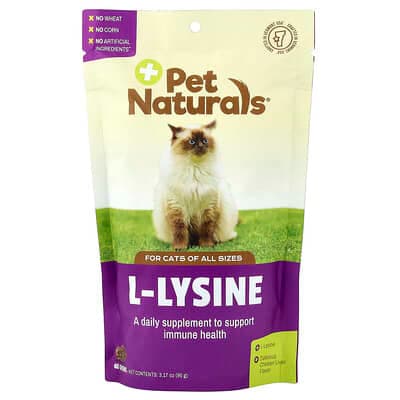 Pet Naturals, L-賴氨酸，適用於各種大小貓咪，60 片咀嚼片，3.17 盎司（90 克）
