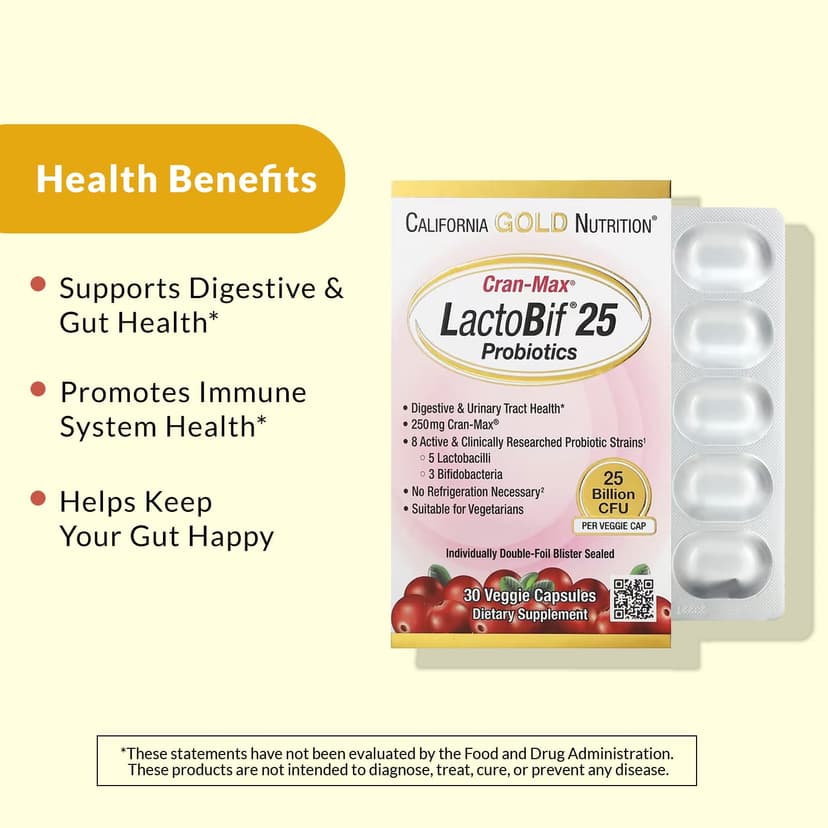 California Gold Nutrition, CranMax® LactoBif® 益生菌，250 億 CFU，30 粒素食膠囊