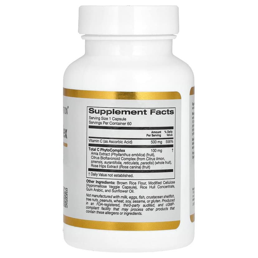 California Gold Nutrition, Total C 複合物，含抗壞血酸、餘甘子提取物、柑橘生物類黃酮和玫瑰果提取物，500 毫克，60 粒素食膠囊