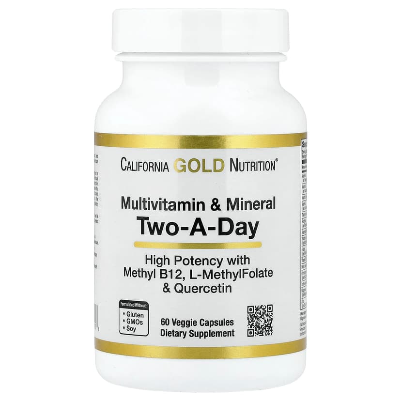 California Gold Nutrition, 多維他命和礦物質，含甲基 B12、維他命 C、L-甲基四氫葉酸和生物槲皮素，每日兩粒，60 粒素食膠囊