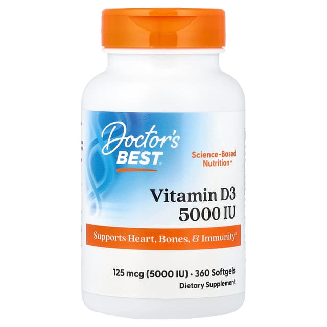 Doctor's Best, 維他命 D3，125 微克 (5,000 國際單位)，360 粒軟凝膠