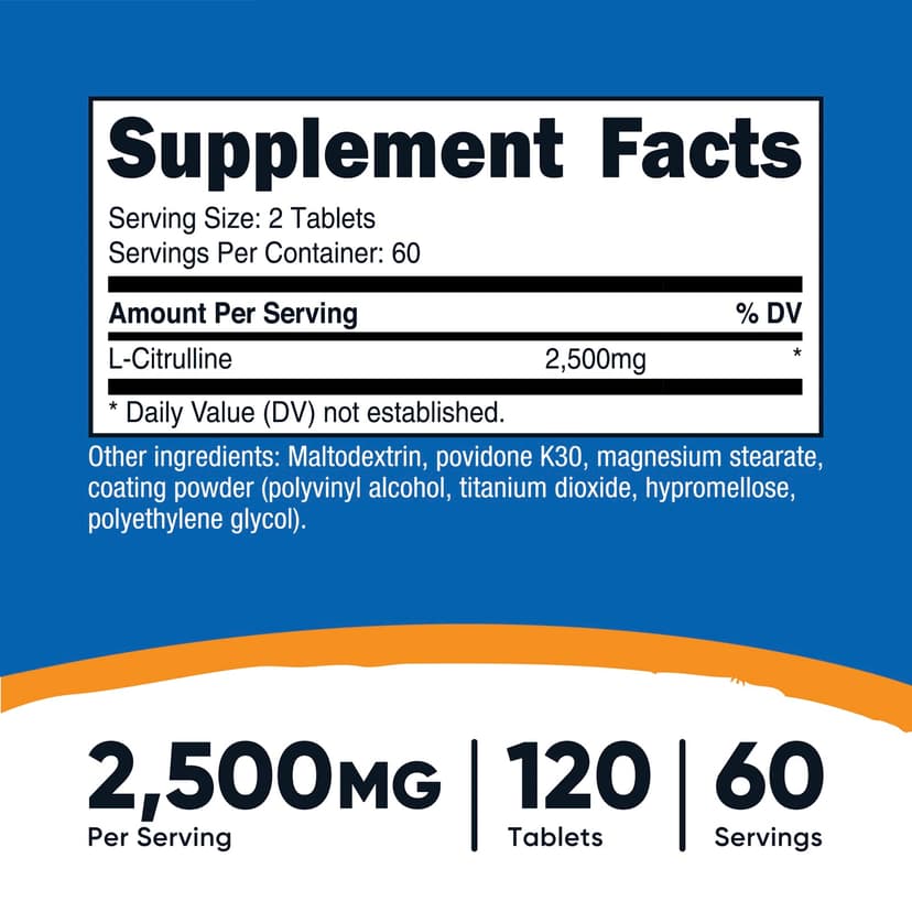 Nutricost, L-瓜氨酸，2500 毫克，120 片（每片 1250 毫克）