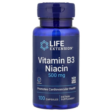 Life Extension, 維他命 B3 煙酸，500 毫克，100 粒素食膠囊