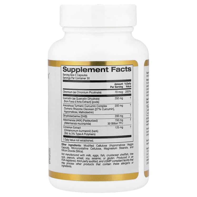 California Gold Nutrition, GLP-1 Supreme™，含阿克曼菌、小檗鹼、五羥黃酮及姜黃素，60 粒素食膠囊