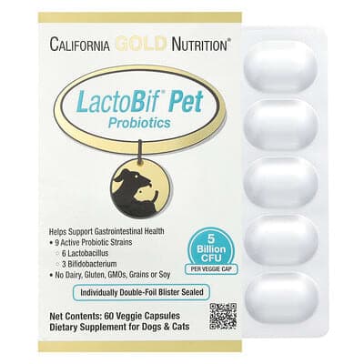 California Gold Nutrition, LactoBif® 寵物益生菌，50 億 CFU，60 粒素食膠囊