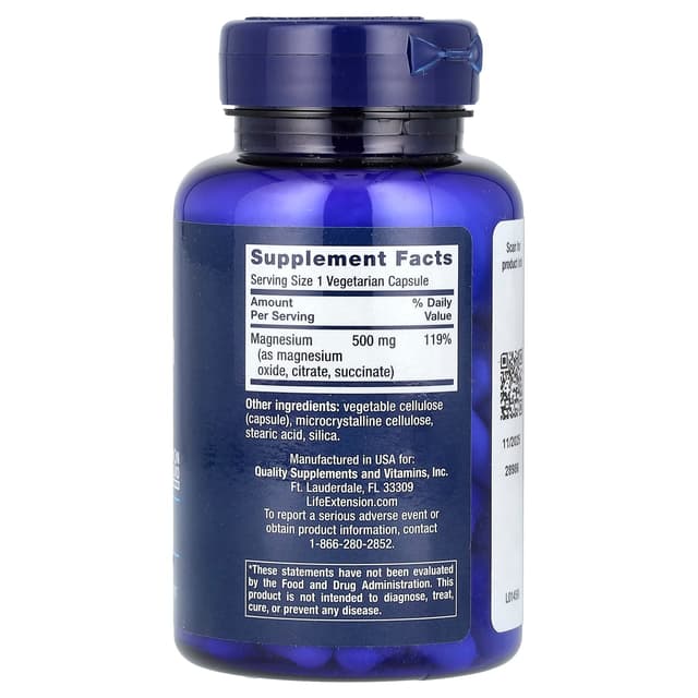 Life Extension, 鎂膠囊，500 毫克，100 粒素食膠囊