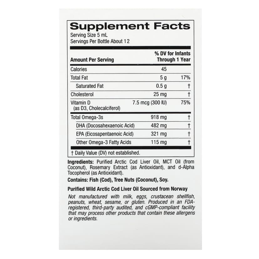 California Gold Nutrition, 嬰兒 DHA，含維他命 D3 和 EPA 的 Omega-3s，2 液量盎司（59 毫升）