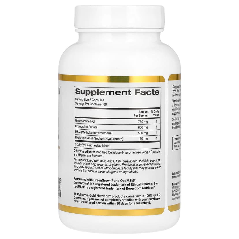 California Gold Nutrition, 葡萄糖胺軟骨素，MSM 加透明質酸，120 粒素食膠囊