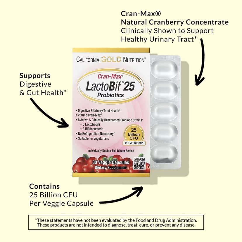 California Gold Nutrition, CranMax® LactoBif® 益生菌，250 億 CFU，30 粒素食膠囊
