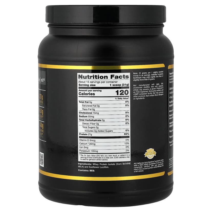 California Gold Nutrition, 運動系列，分離乳清蛋白，原味，1 磅（454 克）
