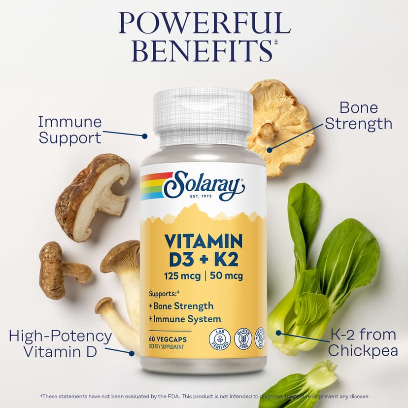 Solaray, 維他命 D3 + K2，無大豆，60 粒素食膠囊