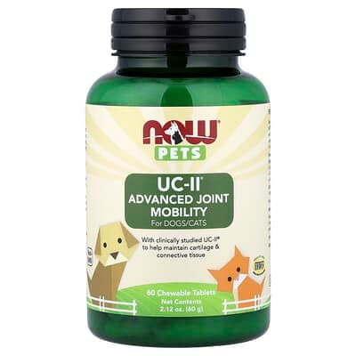 NOW Foods, Pets UC-II 高級貓/狗關節活動性支持配方，60 片咀嚼片，2.12 盎司（60 克）