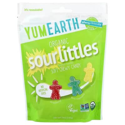 YumEarth, Organic Sour Littles，軟咀嚼糖果，草莓，藍覆盆子，檸檬，5 盎司（142 克）