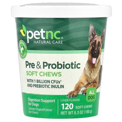 petnc NATURAL CARE, 益生元和益生菌軟咀嚼片，適合各種犬，肝臟味，120 片軟咀嚼片，6.3 盎司（180 克）
