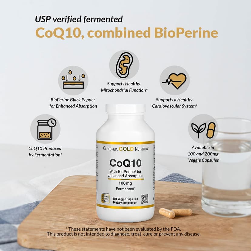 California Gold Nutrition, 輔酶 Q10，泛醌 USP，含 Bioperine® 黑胡椒提取物，生物利用率提高，100 毫克，150 粒素食膠囊