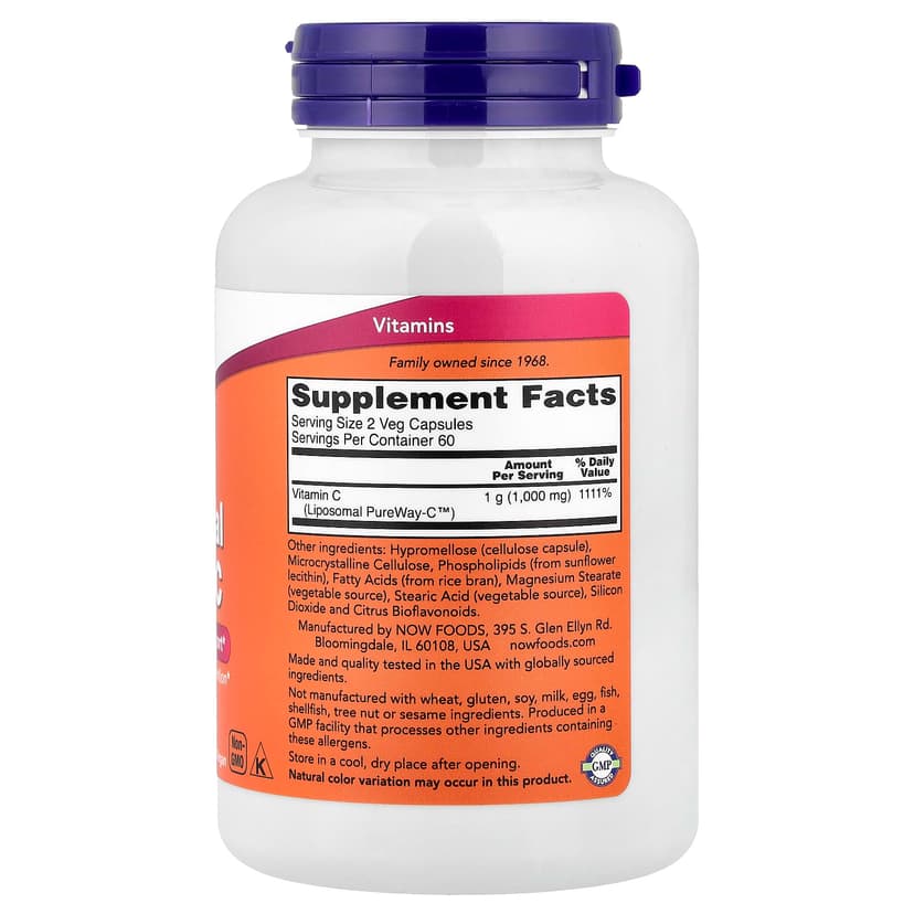 NOW Foods, 脂質體維他命 C，120 粒素食膠囊（每粒膠囊 0.5 克）