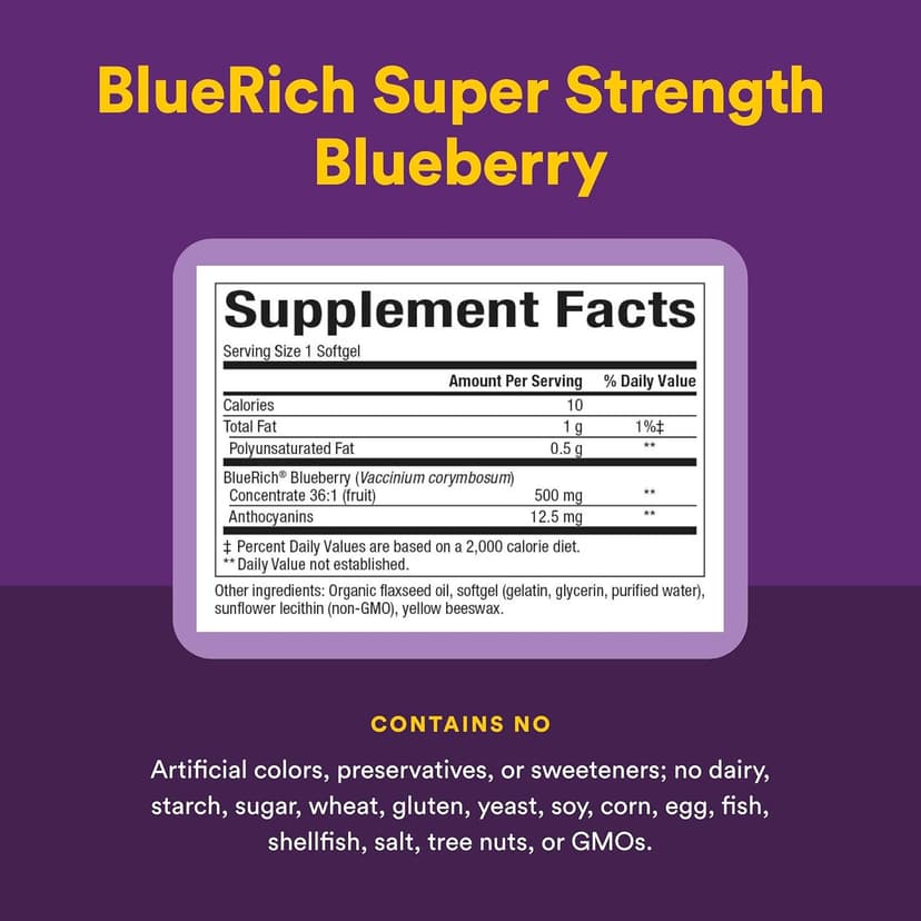 Natural Factors, BlueRich，優效，濃縮藍莓，500 毫克，90 粒軟凝膠