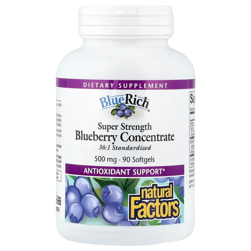 Natural Factors, BlueRich，優效，濃縮藍莓，500 毫克，90 粒軟凝膠