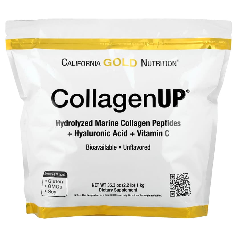 California Gold Nutrition, CollagenUP®，水解海洋膠原蛋白肽 + 透明質酸和維他命 C，原味，2.2 磅（1 千克）