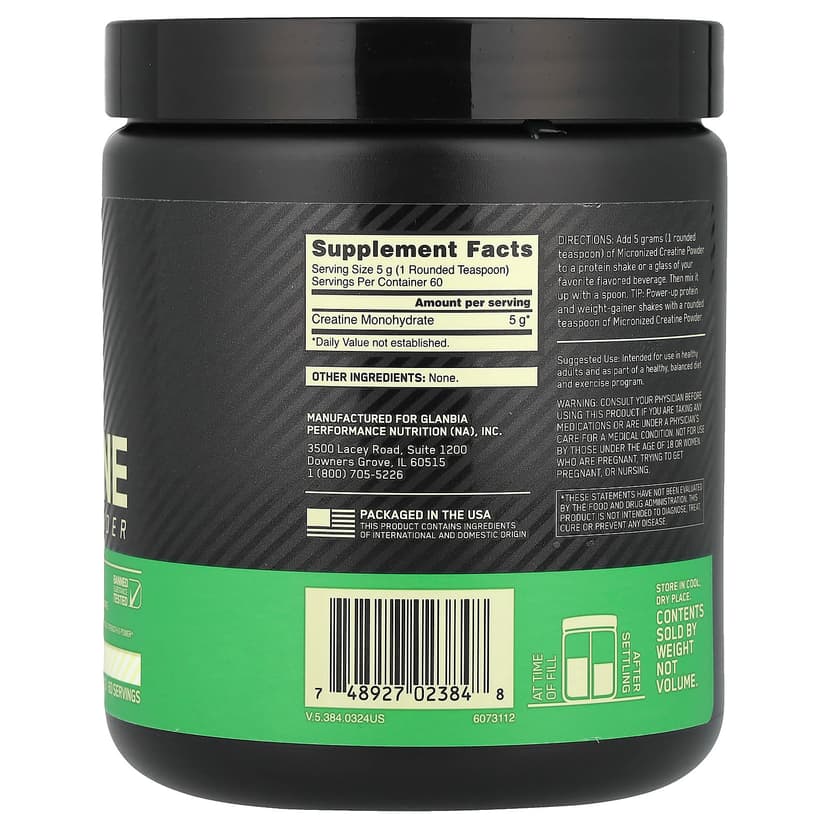 Optimum Nutrition, 肌酸粉，微粉化，天然原味，5000毫克，10.5盎司（300克）