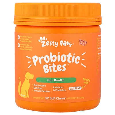 Zesty Paws, 益生菌零食™，狗狗專用，所有年齡段，南瓜味，90 片軟咀嚼片，11.1 盎司（315 克）