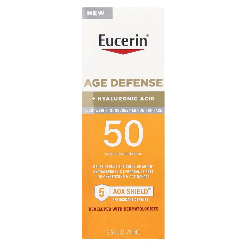 Eucerin, Age Defense，輕盈面部抗曬乳液，SPF 50，無香型，2.5 液量盎司（75 毫升）