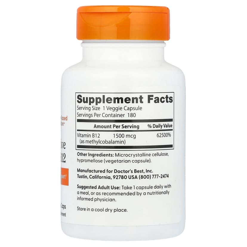 Doctor's Best, 充分活躍維他命 B12 素食膠囊，1500 微克，180 粒