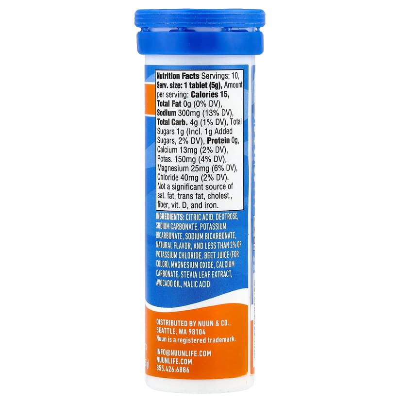 Nuun, 運動補水，泡騰電解質飲品片，橙味，10 片