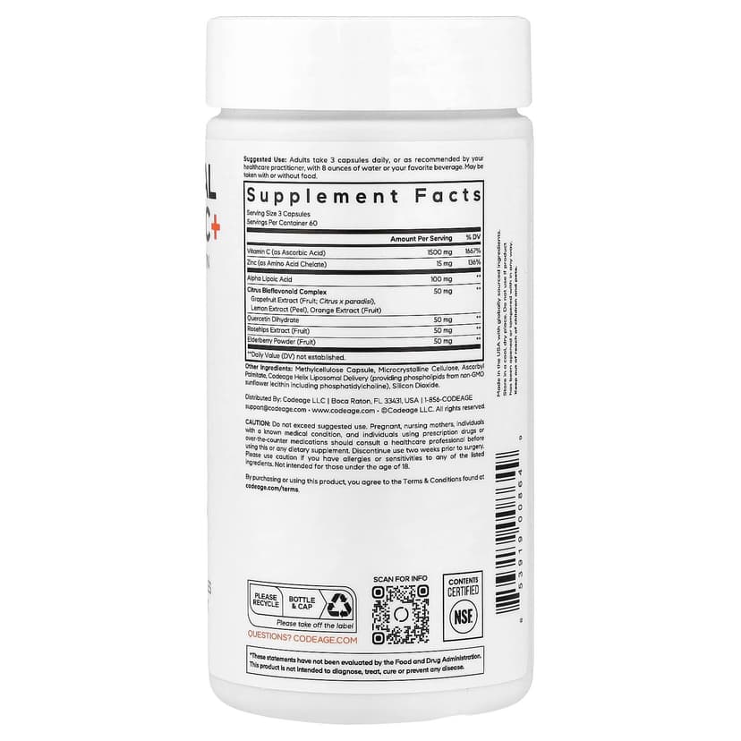 Codeage, 脂質體維他命 C+，180 粒素食膠囊