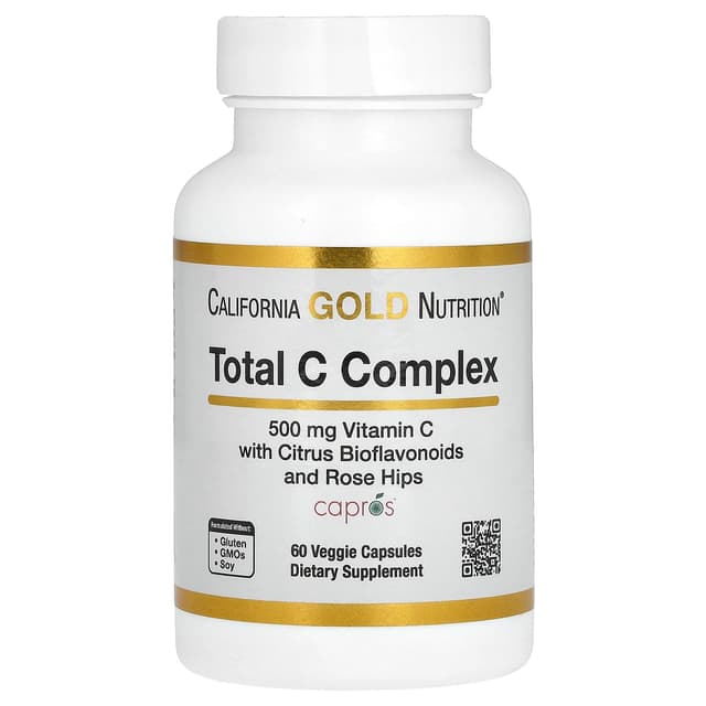 California Gold Nutrition, Total C 複合物，含抗壞血酸、餘甘子提取物、柑橘生物類黃酮和玫瑰果提取物，500 毫克，60 粒素食膠囊