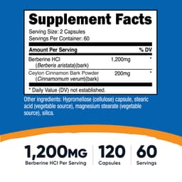 Nutricost, 鹽酸小檗鹼和錫蘭肉桂，1200 毫克，120 粒膠囊（每粒膠囊 600 毫克）
