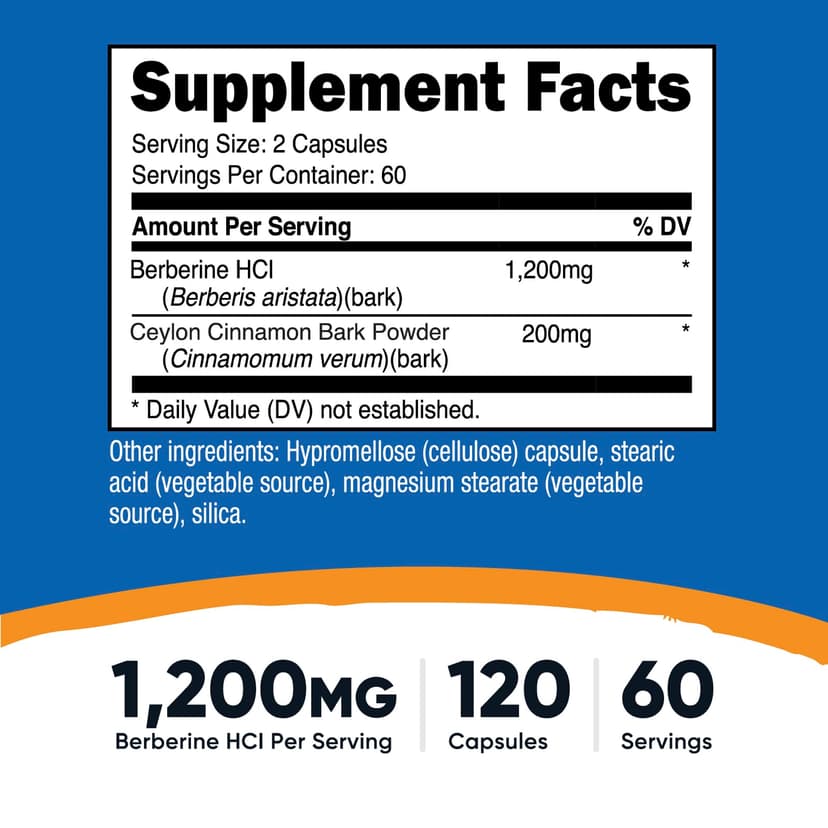 Nutricost, 鹽酸小檗鹼和錫蘭肉桂，1200 毫克，120 粒膠囊（每粒膠囊 600 毫克）