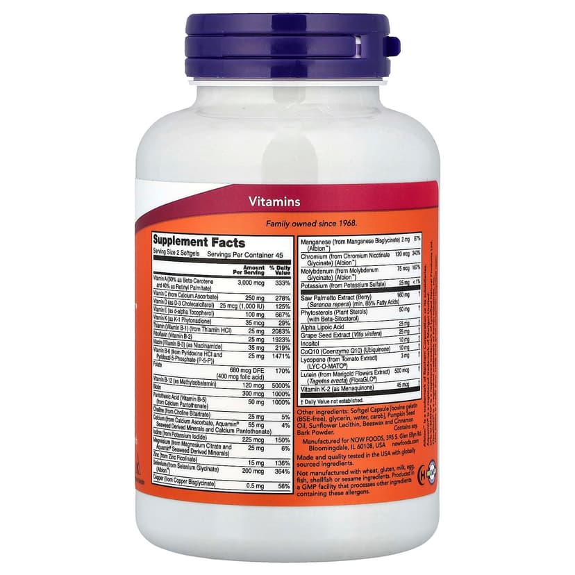 NOW Foods, ADAM™，高級男性多營養素，90 粒軟膠囊