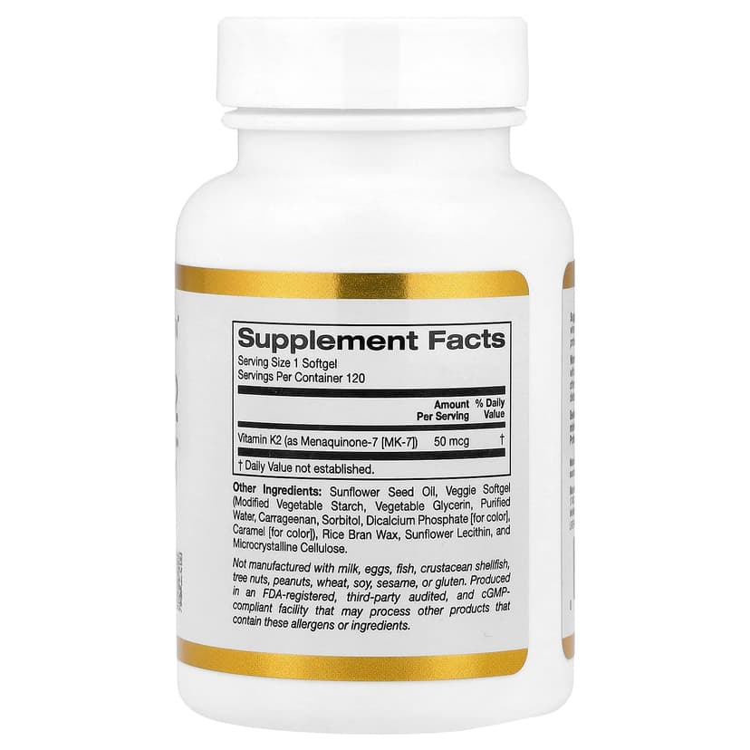 California Gold Nutrition, 維他命 K2（甲萘醌-7），50 微克，120 粒素食軟膠囊