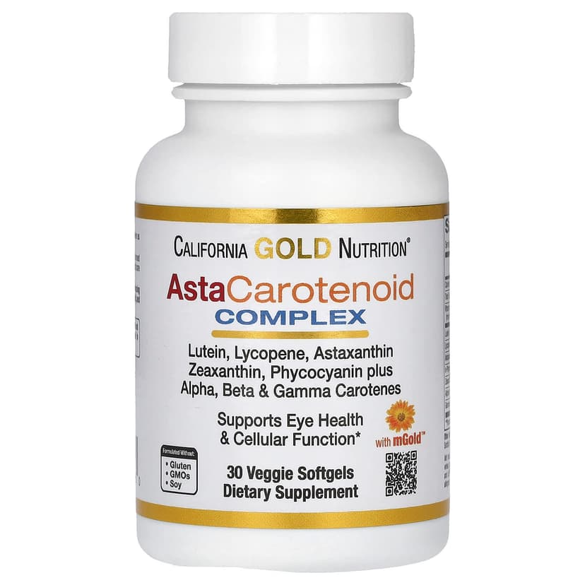 California Gold Nutrition, AstaCarotenoid 複合物素食軟膠囊,含葉黃素、番茄紅素、蝦青素和維他命 A,30 粒