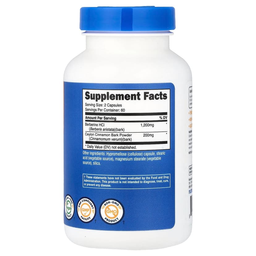 Nutricost, 鹽酸小檗鹼和錫蘭肉桂，1200 毫克，120 粒膠囊（每粒膠囊 600 毫克）
